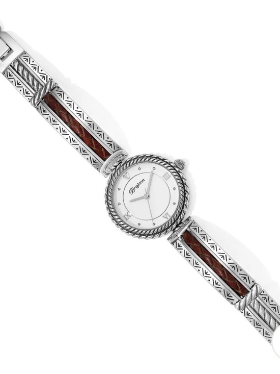 Brighton Accessories - Brighton Watch Capistrano Silver Toned Brown Leather Braided Inlay Southwestern